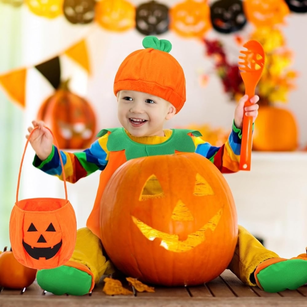 yumcute Halloween Pumpkin Costume for Kids - Unisex Funny Cosplay Outfit Orange